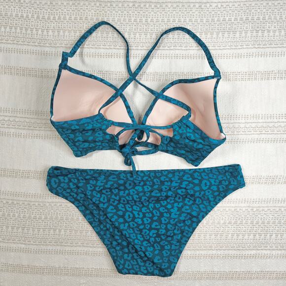 Shade & Shore Blue Leopard Bikini 2-Piece Swimsuit Size L/34D New - Picture 2 of 5